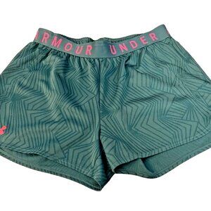 Under Armour Running Athletic Shorts Green Design Pink Accent Women Small
